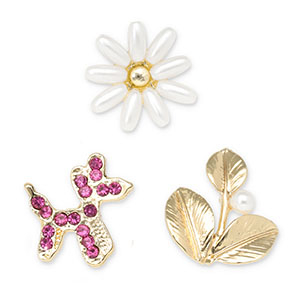 Anstecker Balloon Dog / Flower / Leaf Gold-dark pink-white