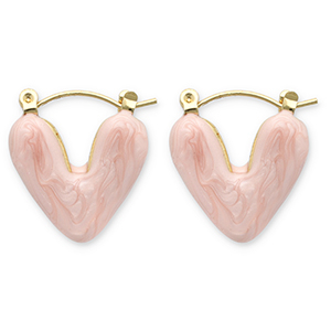 Stainless Steel - Rostfrei Stahl Ohrringe Creolen Heart Gold-peach pink