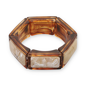 Armb&auml;nder aus Resin Hexagon Transparent amber brown-off white-beige