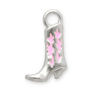 Anh&auml;nger aus Stainless Steel - Rostfreiem Stahl Cowboy Boot Silver-pink