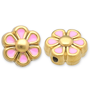 Perlen aus Stainless Steel - Rostfreiem Stahl Flower Gold-light pink-white