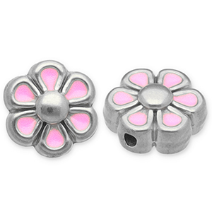 Perlen aus Stainless Steel - Rostfreiem Stahl Flower Silver-light pink-white