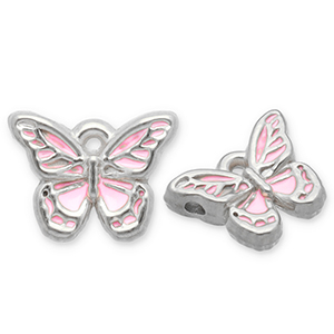 Anh&auml;nger aus Stainless Steel - Rostfreiem Stahl Butterfly Silver-light pink-white