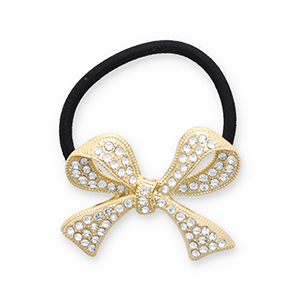 Haarschmuck Haargummi mit Metall Bow with Strass Gold-black-transparent