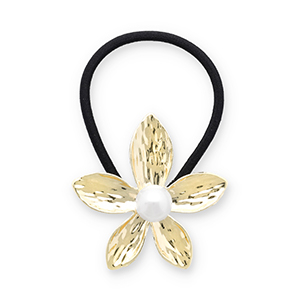Haarschmuck Haargummi mit Metall Flower with Imitation Pearl Gold-black-white