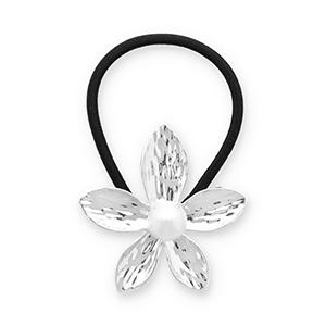 Haarschmuck Haargummi mit Metall Flower with Imitation Pearl Silver-black-white