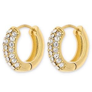 Stainless Steel - Rostfrei Stahl Ohrringe / Creolen with Strass Gold-transparent