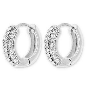 Stainless Steel - Rostfrei Stahl Ohrringe / Creolen with Strass Silver-transparent