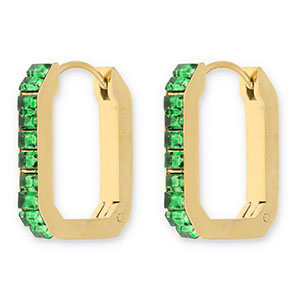 Stainless Steel - Rostfrei Stahl Ohrringe / Creolen Rectangle with Strass Gold-green