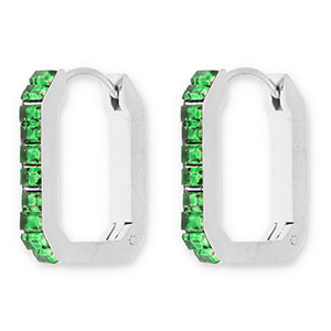 Stainless Steel - Rostfrei Stahl Ohrringe / Creolen Rectangle with Strass Silver-green