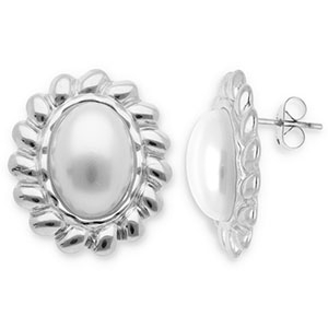 Stainless Steel - Rostfrei Stahl Ohrringe / Ohrstecker Oval Silver-white