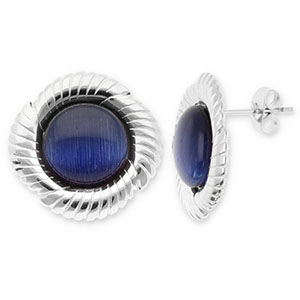 Stainless Steel - Rostfrei Stahl Ohrringe / Ohrstecker Round Twisted Silver-dark blue