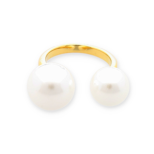 Stainless Steel - Rostfrei Stahl Ringe Pearls Gold-white