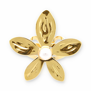 Stainless Steel - Rostfrei Stahl Ringe Flower with Pearl Gold-white