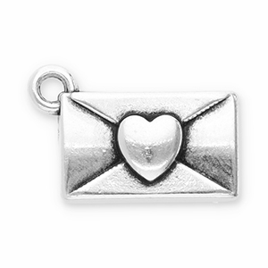 Anh&auml;nger Metall DQ Envelope with Heart Antik silber (Nickelfrei)