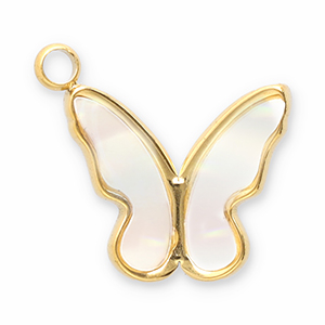 Anh&auml;nger aus Stainless Steel - Rostfreiem Stahl Muschel Butterfly Gold-white