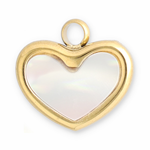Anh&auml;nger aus Stainless Steel - Rostfreiem Stahl Muschel Heart Gold-white
