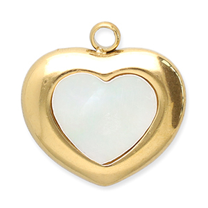 Anh&auml;nger aus Stainless Steel - Rostfreiem Stahl Muschel Heart Gold-white
