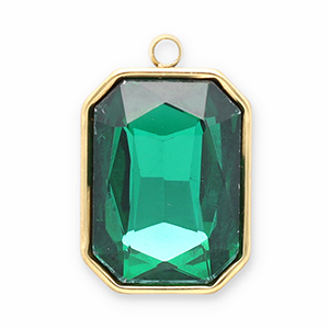 Anh&auml;nger aus Stainless Steel - Rostfreiem Stahl Facet Rectangle Gold-dark green