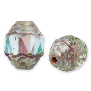 Tschechische Perlen FPB Oval 7x6mm Light aqua-dark travertin