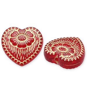Perlen aus Acryl Heart with Flower Red-gold