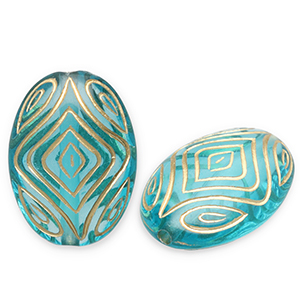 Perlen aus Acryl Oval Teal blue-gold