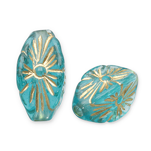 Perlen aus Acryl Oval Teal blue-gold