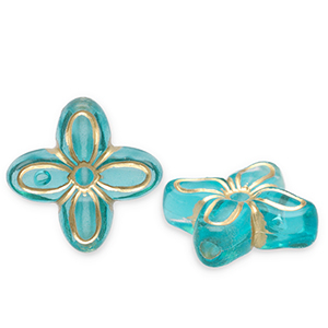 Perlen aus Acryl Flower Teal blue-gold