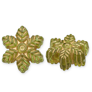 Perlen aus Acryl Snowflake Olive green-gold