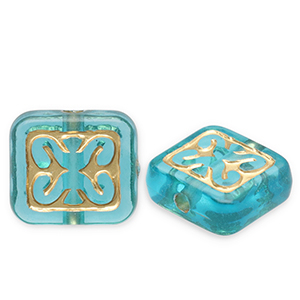 Perlen aus Acryl Rectangle Teal blue-gold