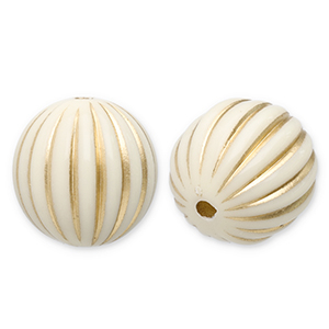 16 mm Perlen aus Acryl Round with Lines Off white-gold