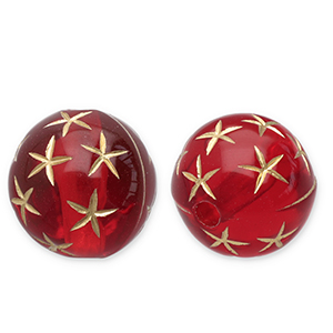 12 mm Perlen aus Acryl Round with Stars Red-gold