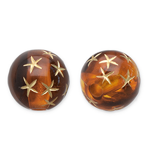 10 mm Perlen aus Acryl Round with Stars Cognac brown-gold