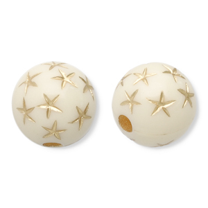 10 mm Perlen aus Acryl Round with Stars Off white-gold