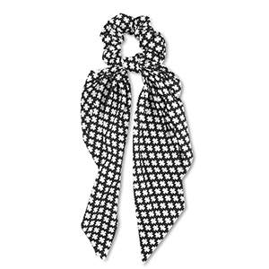 Stoff Haargummi-Scrunchie mit langem Band Black-off white