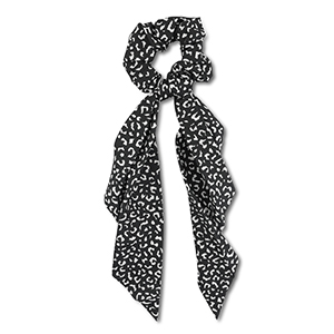 Stoff Haargummi-Scrunchie mit langem Band Black-white