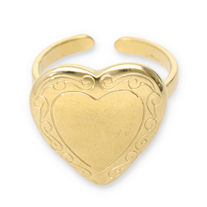 Stainless Steel - Rostfrei Stahl Ringe Heart Gold