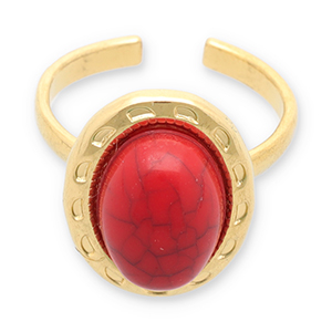 Stainless Steel - Rostfrei Stahl Ringe mit Imitation von Naturstein Gold-red