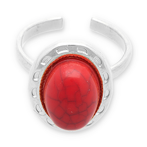 Stainless Steel - Rostfrei Stahl Ringe mit Imitation von Naturstein Silver-red