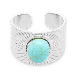 Stainless Steel - Rostfrei Stahl Ringe mit Imitation von Naturstein Silver-turquoise