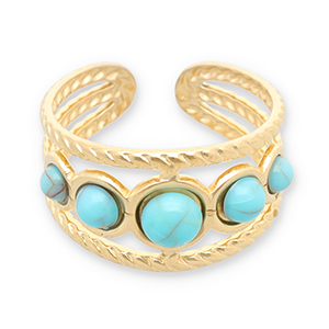 Stainless Steel - Rostfrei Stahl Ringe mit Imitation von Naturstein Gold-turquoise