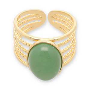 Stainless Steel - Rostfrei Stahl Ringe mit Naturstein Gold-jade green
