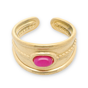Stainless Steel - Rostfrei Stahl Ringe mit Naturstein Gold-magenta