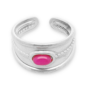 Stainless Steel - Rostfrei Stahl Ringe mit Naturstein Silver-magenta