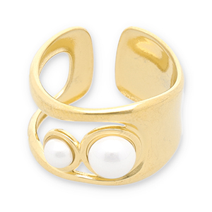 Stainless Steel - Rostfrei Stahl Ringe Pearls Gold-white