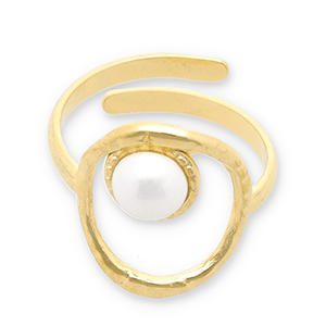 Stainless Steel - Rostfrei Stahl Ringe Pearls Gold-white