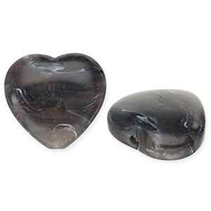 Perlen aus Acryl Heart Dark grey-white