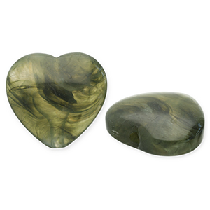 Perlen aus Acryl Heart Olive green