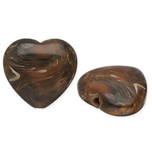 Perlen aus Acryl Heart Dark brown-white