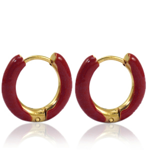 Stainless Steel - Rostfrei Stahl Ohrringe Creolen Enamel 16mm Burgundy red-gold